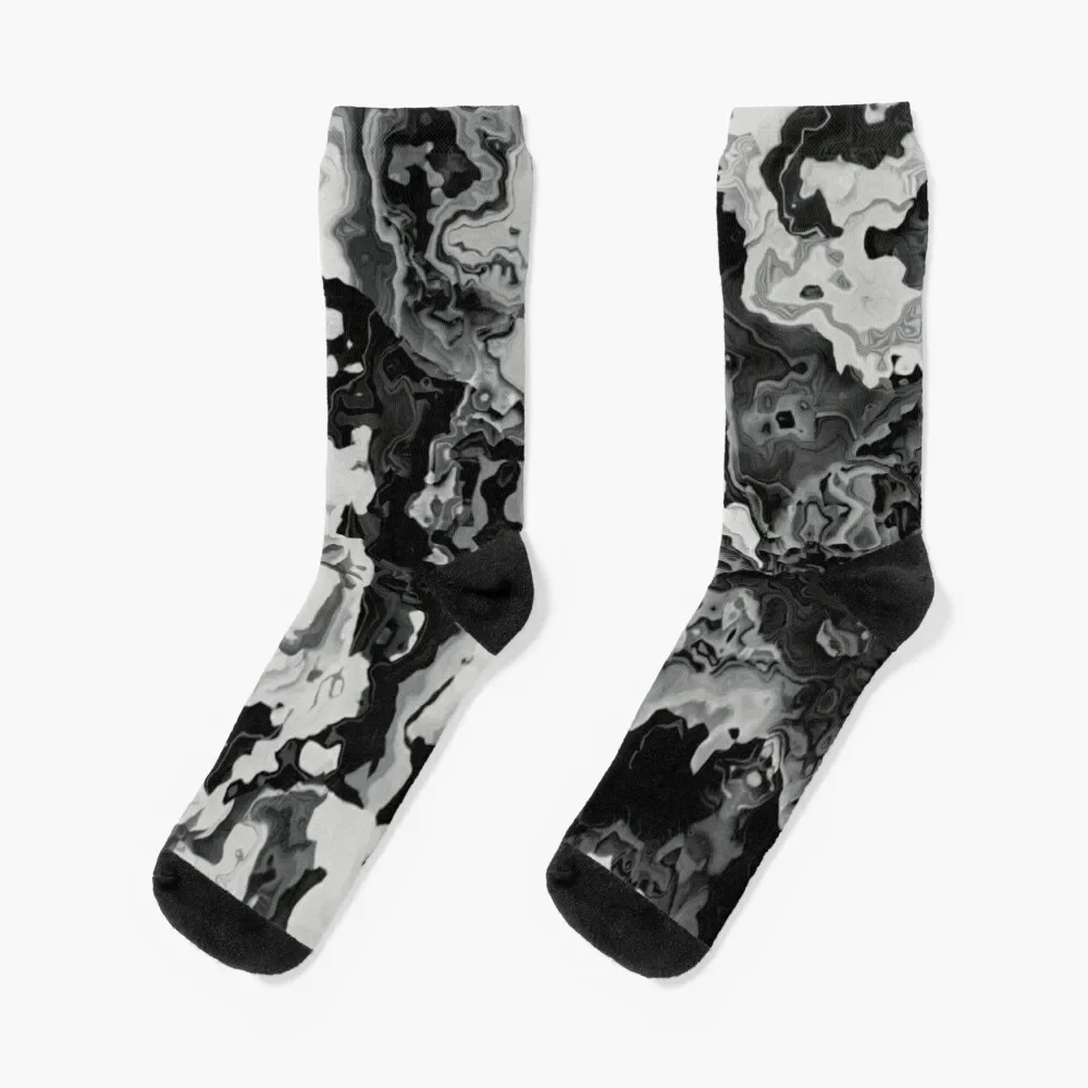 Black & White Liquid Art Socks christmass gift Run christmas gift Socks Female Men's