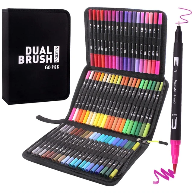 100 Colors Dual Tip Brush Art Marker Pens Coloring Markers Fine & Brush Tip  Pen for