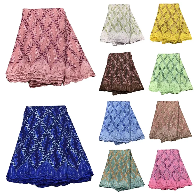 

Newest Swiss Cotton Voile Lace Fabric Embroidery High Quality African Cotton Lace 5 Yards For Women Wedding Party Dress 2P238