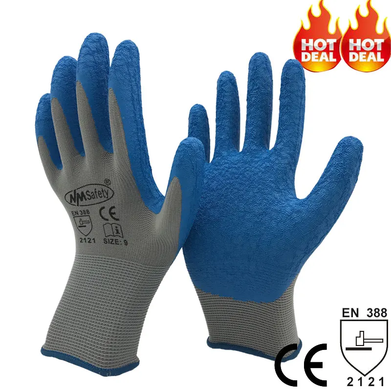 12Pieces/6 Pairs Latex Garden Work Gloves Man Cotton Shell Latex Coated Palm Construction Labor Safety Work Protective Gloves
