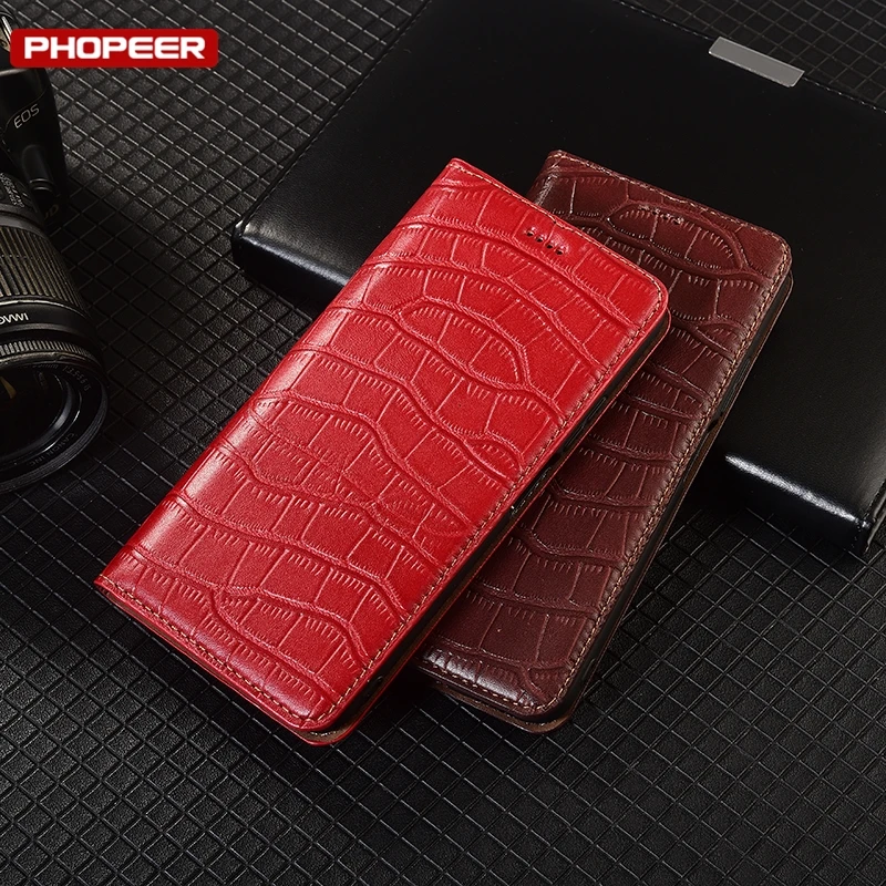 Premium Genuine Leather Magnetic Wallet Phone Case with Flip Slot