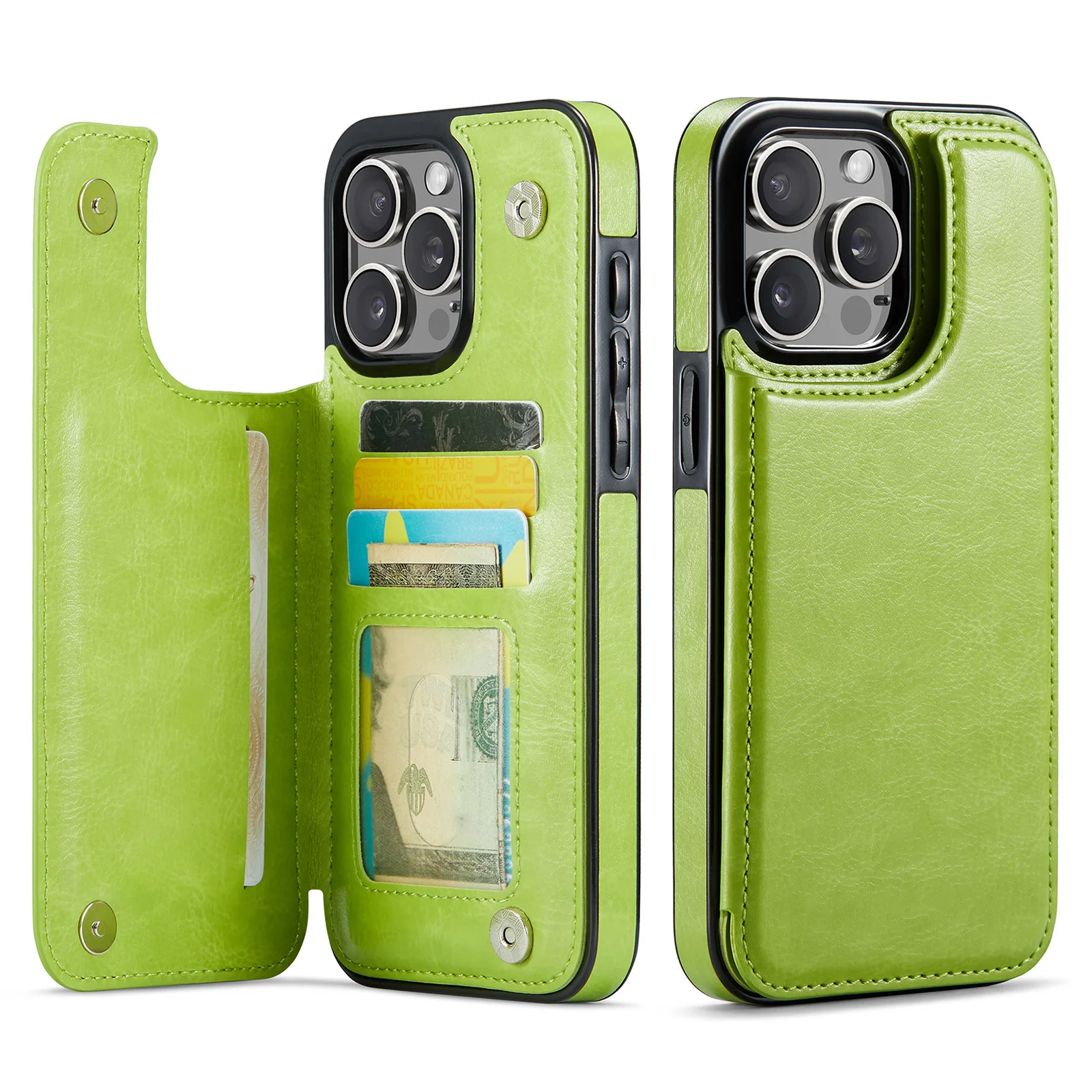 Premium PU Leather Wallet Case with Card Holder & Kickstand, Double Magnetic Clasp