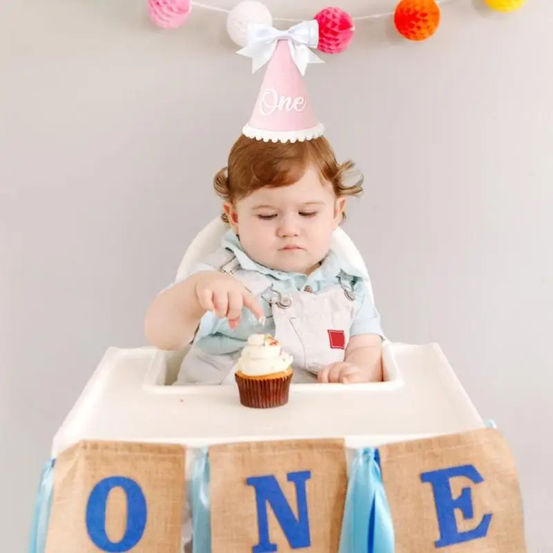 Handgefertigter Stoff Geburtstagshut mit Bowknotakzent für 1 Jahr Baby P31B – Detail 10