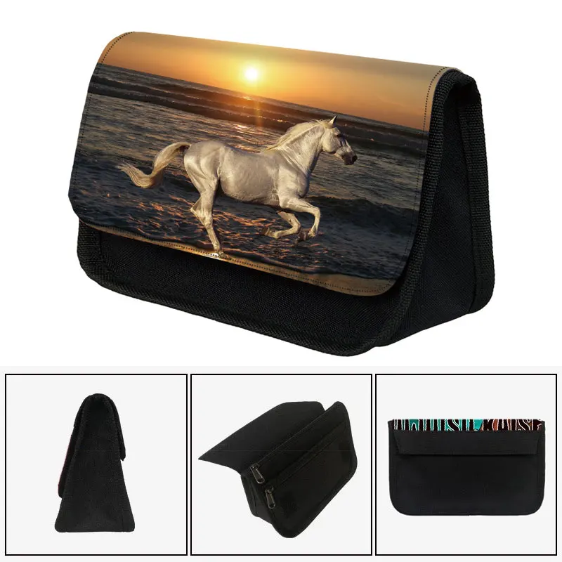 

Animal Horse Print Cosmetic Case Women Pencil Bag Kids Learning Stationery Bags School Storage Bag Children Pen Case Gift