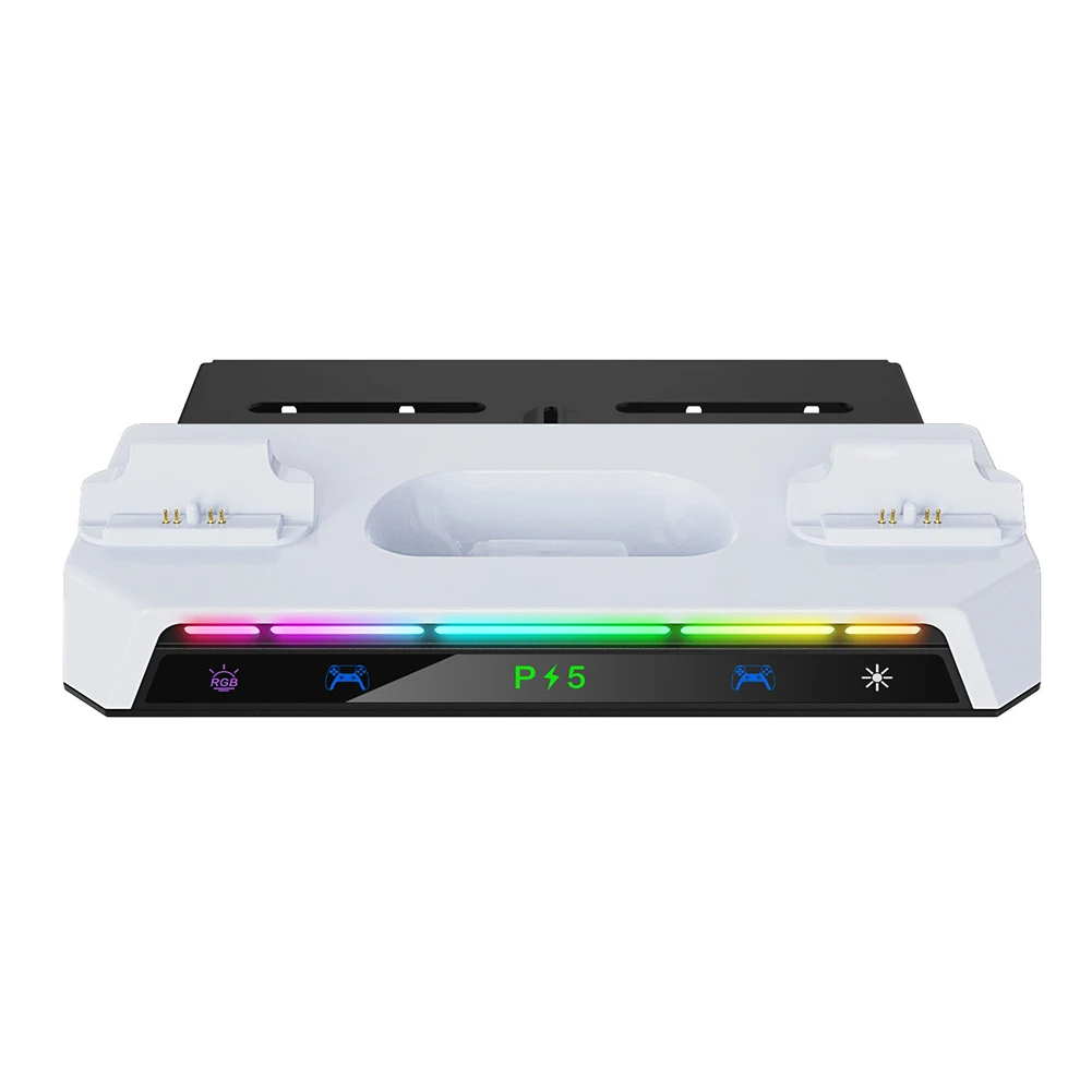 Shelf Floating Mount with Dual Controller Charger RGB Light Wall Bracket W/ Headset Holder for Playstation 5 Slim Disc & Digital