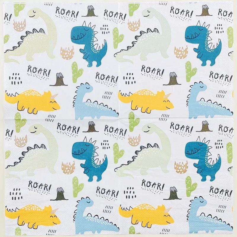 Food Grade Printed Paper Napkins Colorful Napkins Cartoon Dinosaur Cute Pumping Paper Party Creative Square Napkin Facial Tissue