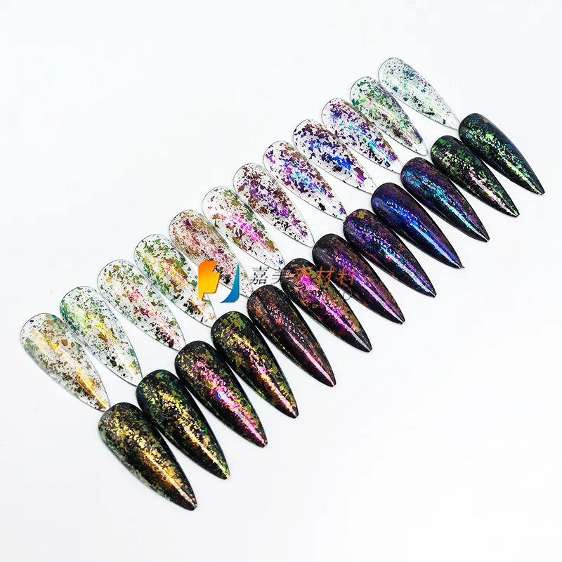 1Pc Iridescent Glitter Chameleon Nail Flakes Holographic Laser Colorful Nail Sequins For Sparkle Glitter Irregular Tips
