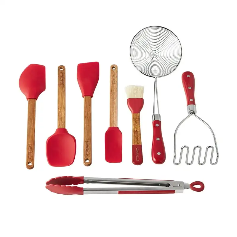 Kitchen Set with Masher, Tongs, Skimmer, Spatula, and Brush, Red Articulos  de cocina y hogar ofertas Accesorios cocina For kitch