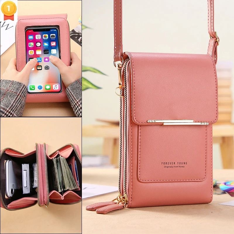Woman Cross-body Touch Screen Cell Phone Wallet Shoulder Bag Leather Pouch Case 