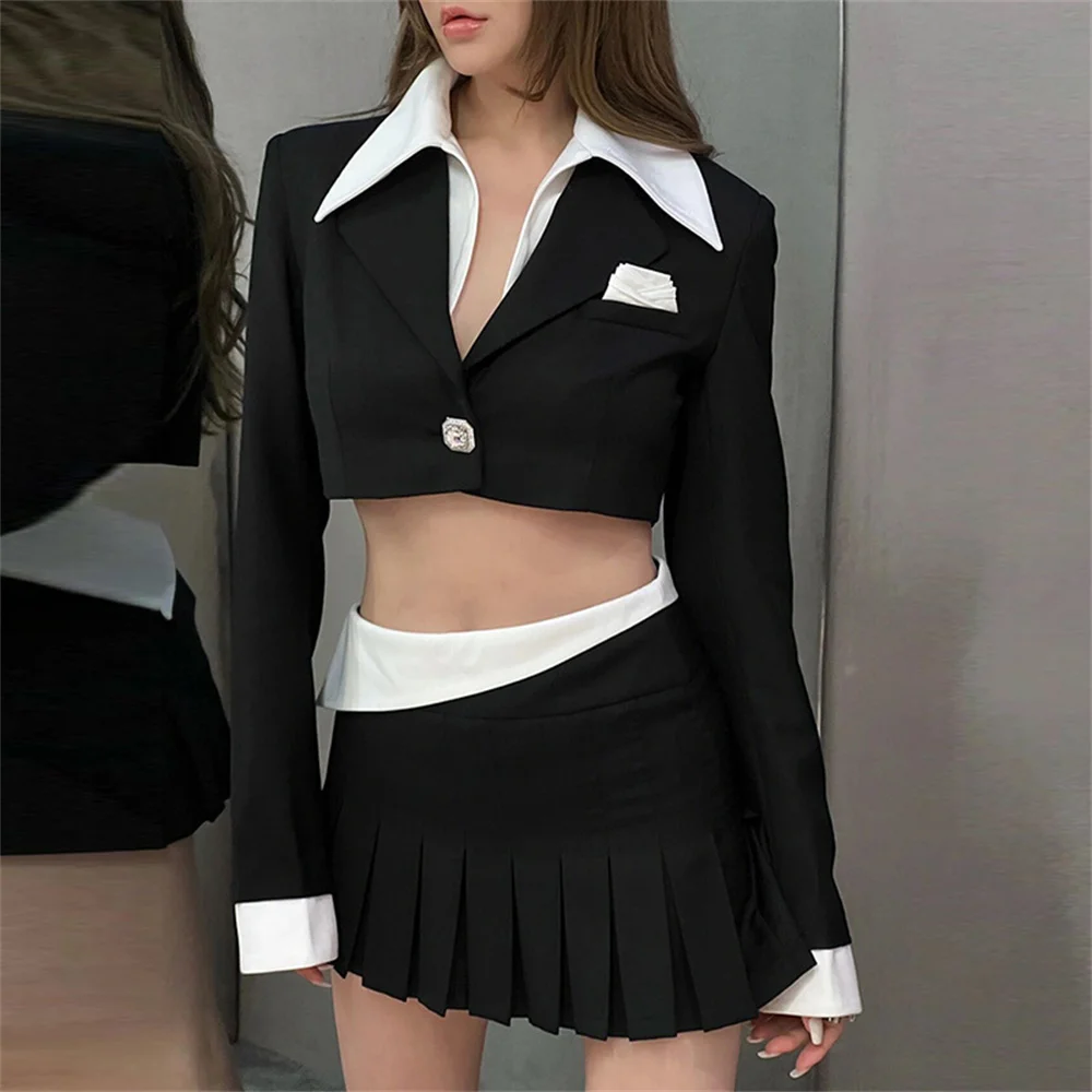 Women Skirt Sets 2023 New in Elegant Trend Blazer Tops + High Waist Pleated Skirt Ladies Two-piece Suit with Skirt Colthing