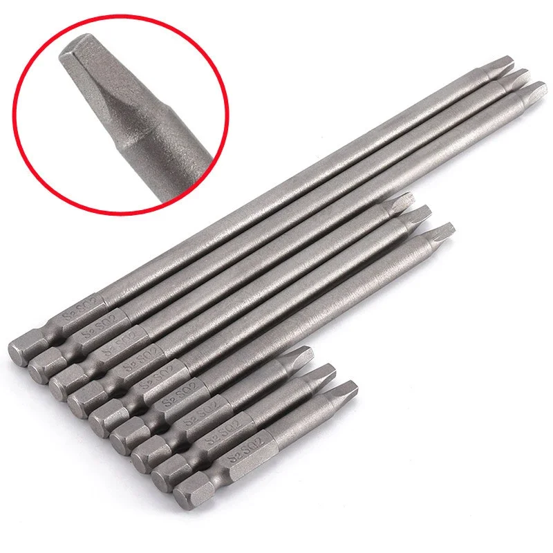 

9PC Square Batch Head 50mm/100mm/150mm S2 Steel SQ2 Magnetic Screwdriver Set Square Head Electric Screw Driver Tool for Mechanic