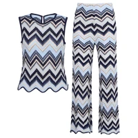 KWTX 2025 Women’s Set Fashion O-neck Long Sleeve Short Tops Slip Stripe Waist Knitted Dress Loose Pants Evening Party Autumn New - Image 2