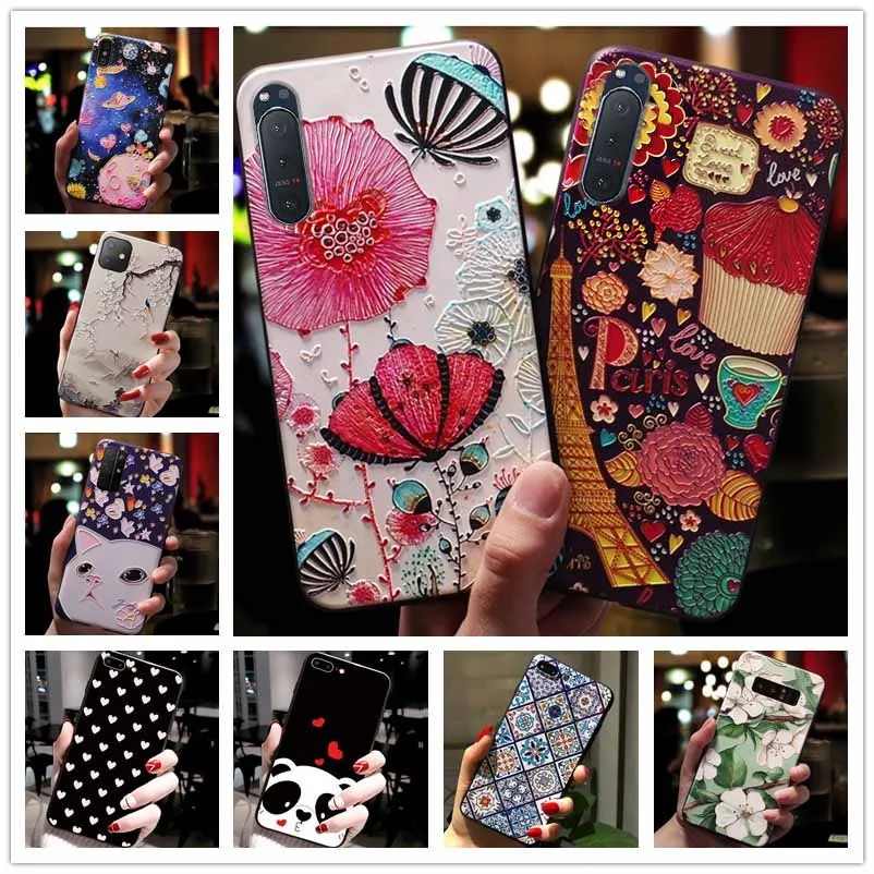 Per Sony Xperia 1 V 5 10 Ii Custodia 3D Flower Relief Emboss Custodie In Silicone Morbido Per Sony Xperia 10 V Ii Cover Owl 5Ii 10Ii 10 V 1 V