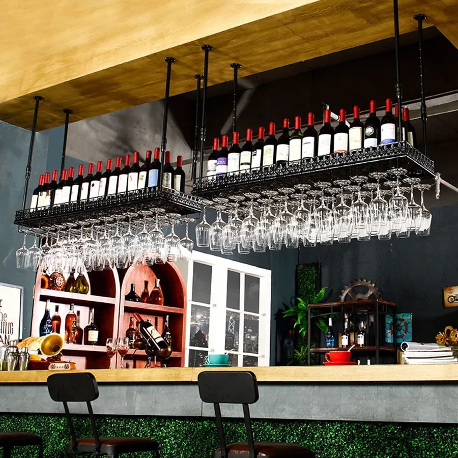 Ceiling Hanging Wine Rack Upside Down Holders Wedding Glass Cup Showcase Restaurant Wine Cabinet Mobile Kast Boutique Furniture