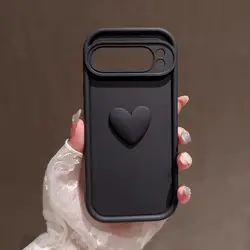 Love Heart Silicone Protective Camera Lens Case - Universal Phone Cover - Google Pixel 8 (Black)
