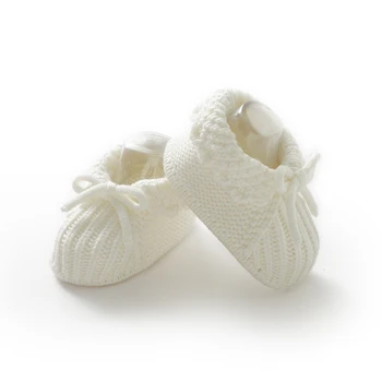 0-18m Baby Girls First Walk Shoes Cute Nowknot Knitted Newborn Infant Anti-Slip Indoor Outdoor Floor Prewalkers Toddler Footwear