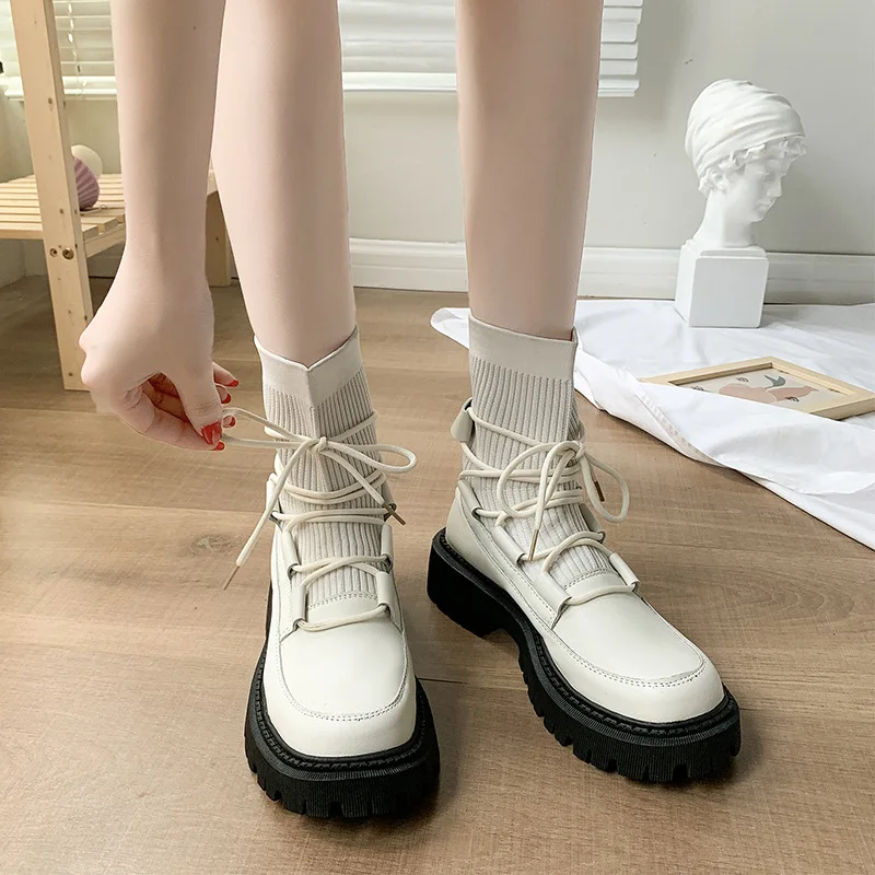 Women Boots Ankle Luxury New Fashion High Top Platform Shoes Woman Casual Boots Soft Breathable Stretch Boots Ladies Female Boot