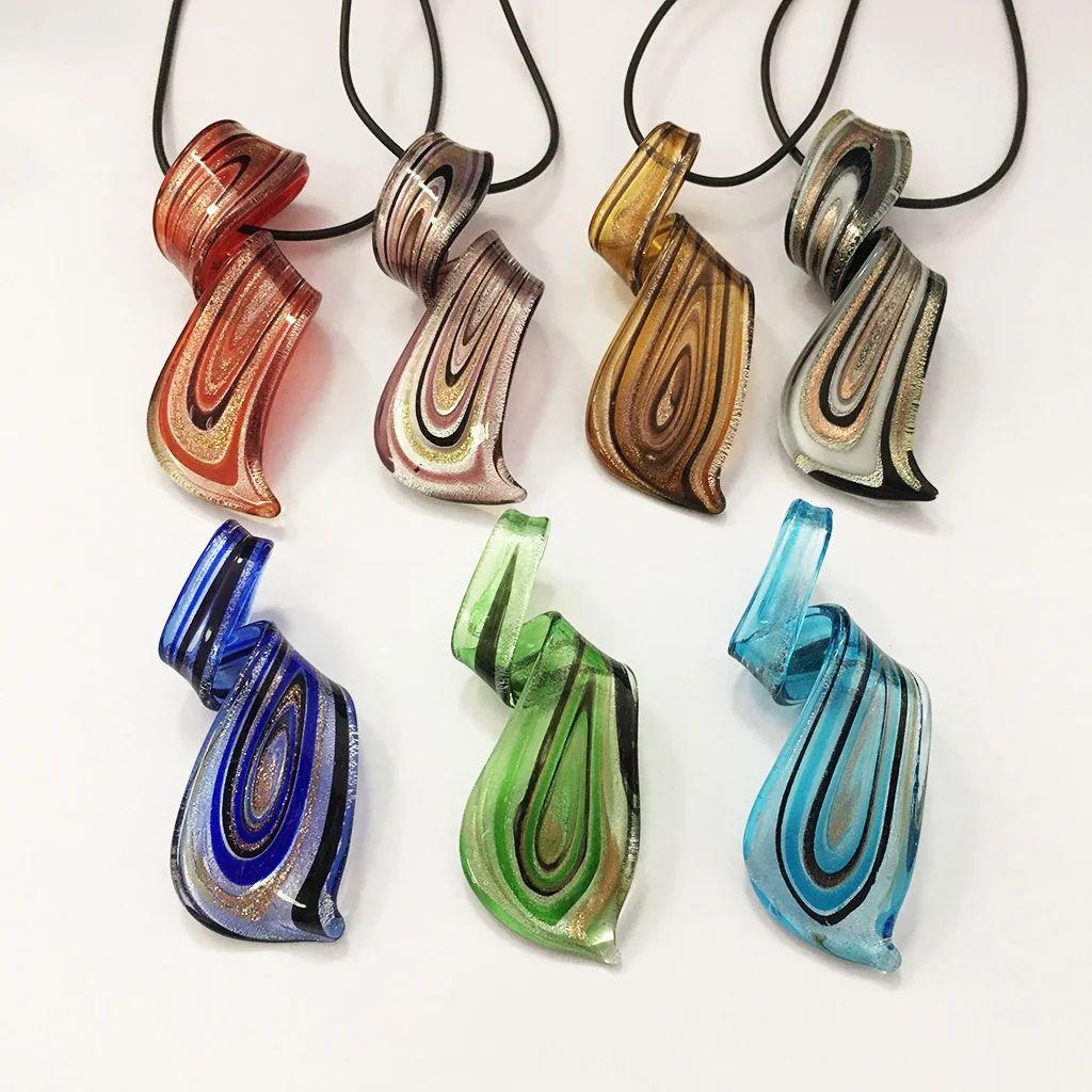 7Pcs Mix Colors Twisted Lampwork Glass Murano Pendenti Collana Stile Cinese Party Loves Gift Whirlwind Pattern Jewelry For Wom