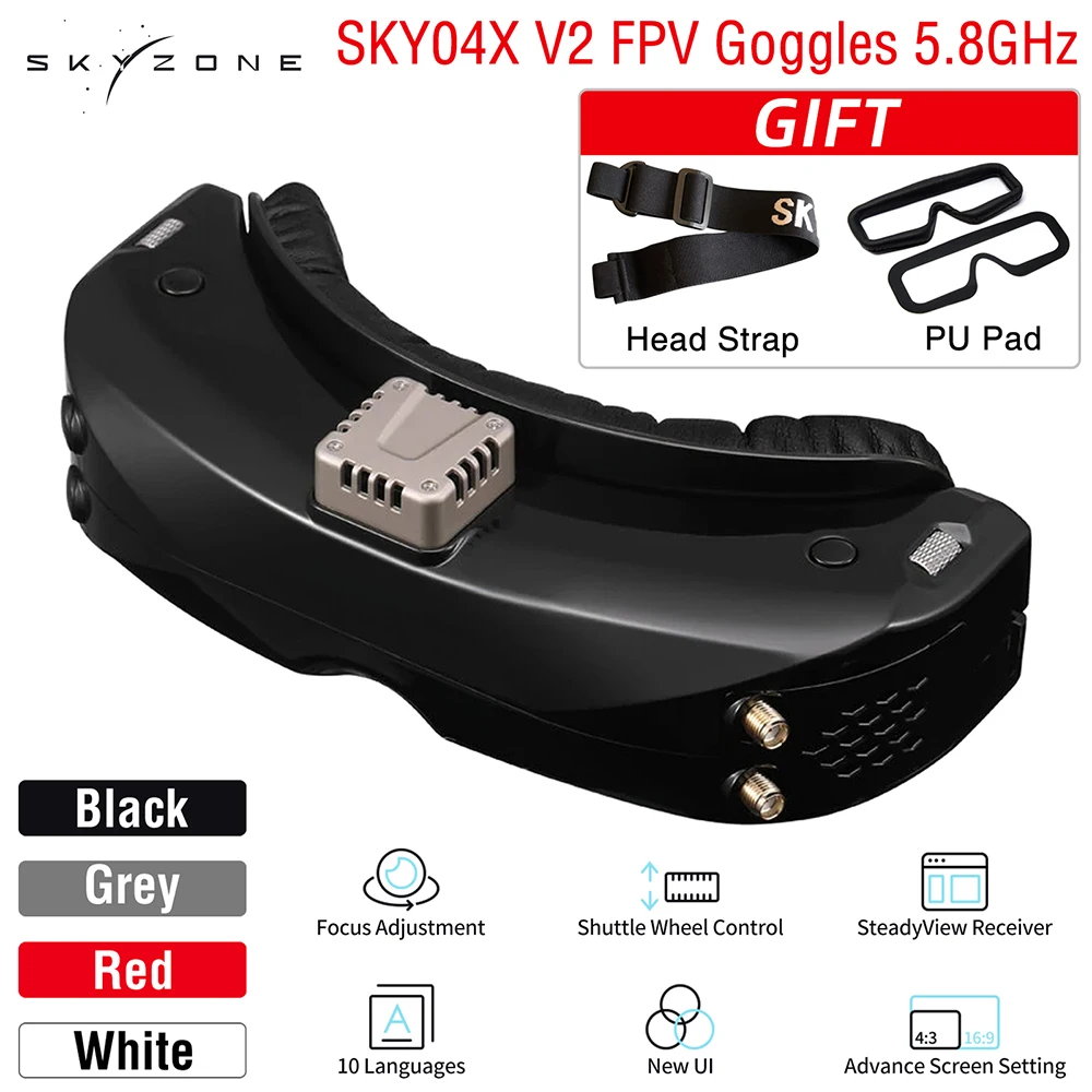 

SKYZONE SKY04X V2 FPV Video Goggles Receiver OLED 5.8GHz 48CH SteadyView 1280X960 with Head Tracker Fan For RC Racing Drone Part