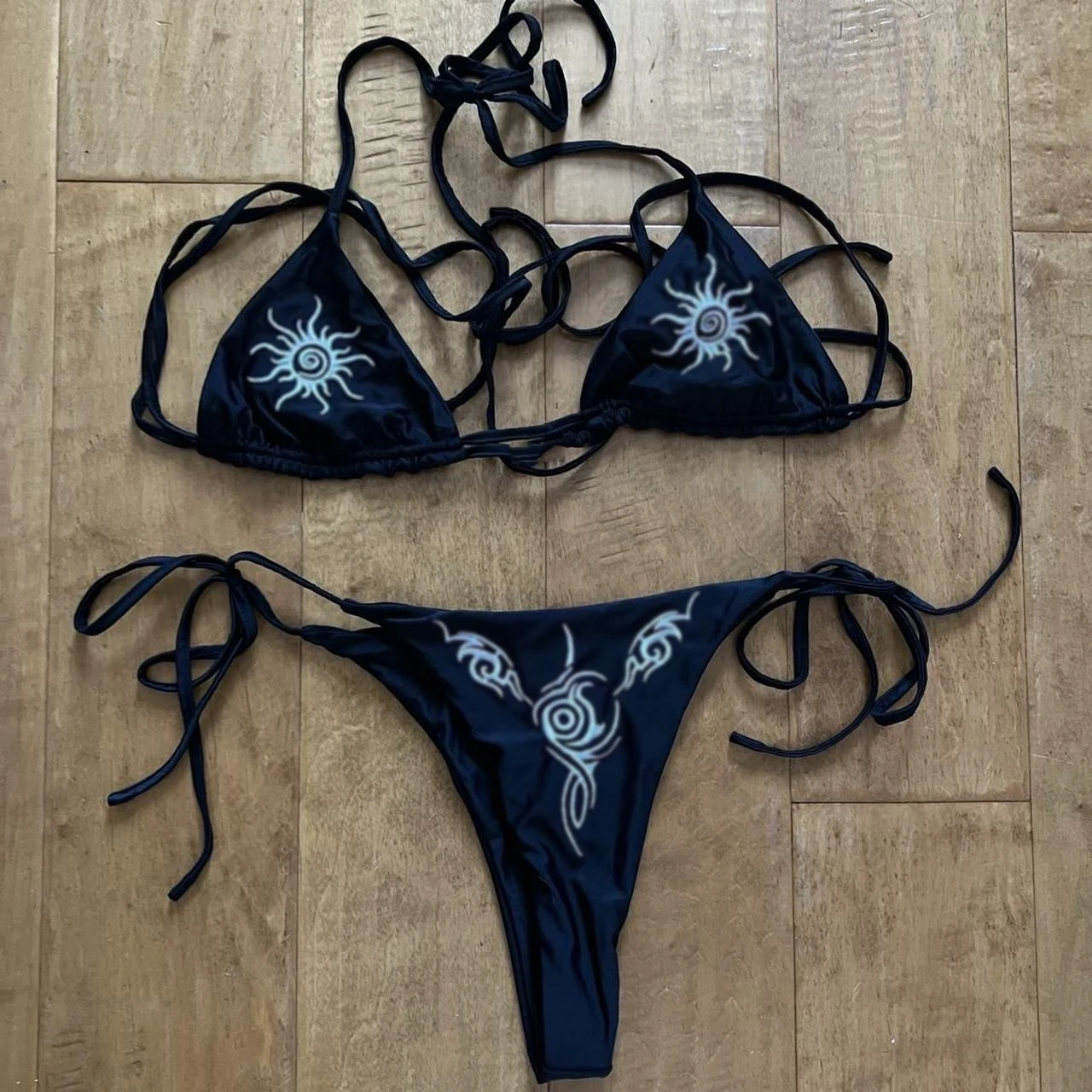 Women Y2k style Graphic Print Bikini Set Sexy Thong Swimsuit Two Pieces Bathing Suit 2000s Goth Bathing Suit Emo girls Swimwear 1