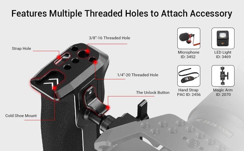 360-Degree Rotating Handgrip NATO Camera Left Side Handle For DLSR for Sony Came