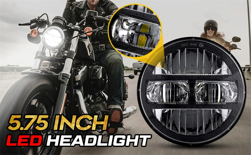 Black 5.75Inch Motorcycle Projector Led Headlight 5.75" H4 Headlamp With DRL For
