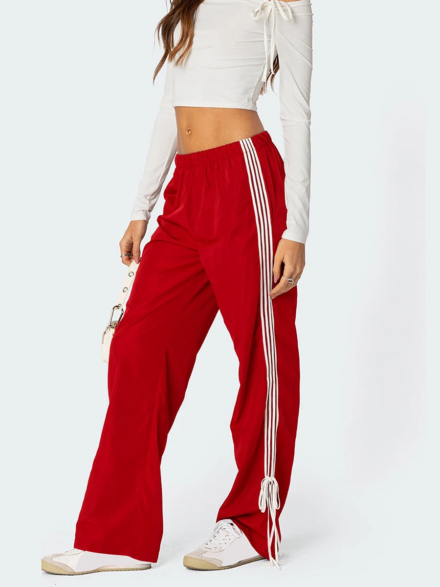 

Women Y2k Wide Leg Sweatpants Side Striped Bow Baggy Cargo Pants Casual Loose Jogger Trousers with Pockets