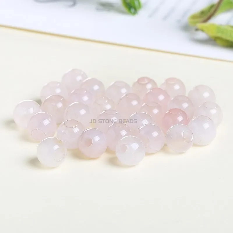 50pcs/Lot Natural Stone Big Hole Beads High Quality Amethyst Agate Jade Round Bead For For Jewelry Making Diy Bracelet Accessory 3