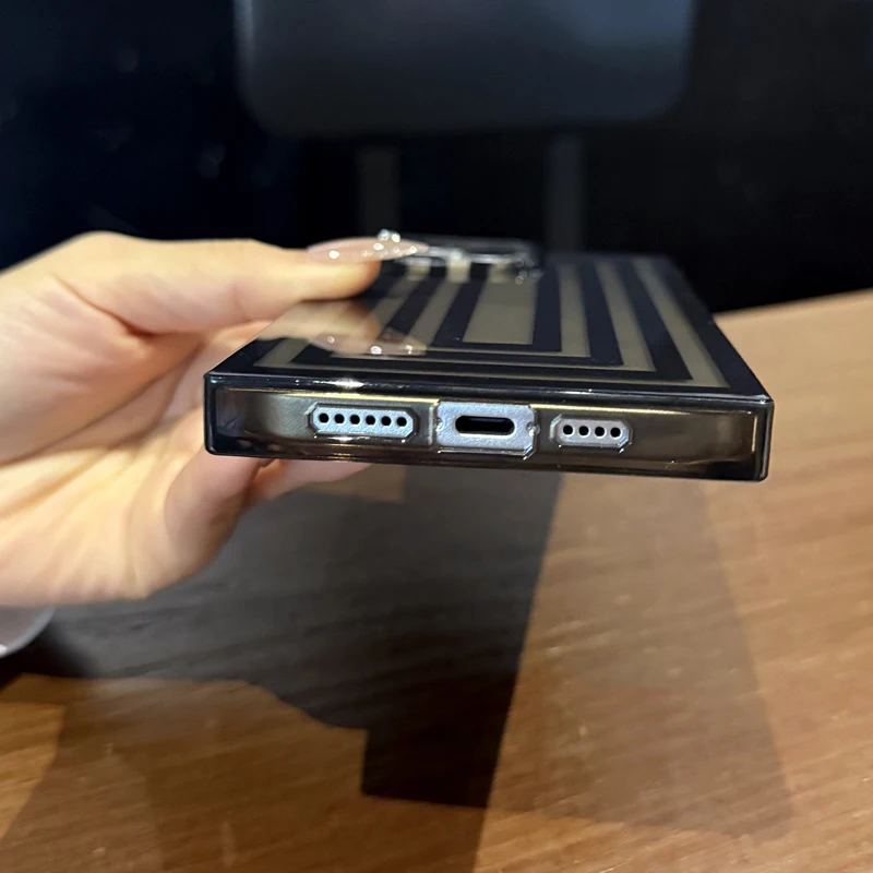 Einfache Fashion Line Rahmen-Hülle mit rechteckigem Rand für iPhone 16 17 Pro Max 15 13 14, transparentes Schwarz, stoßfeste Telefon-Rückseite – Detail 10