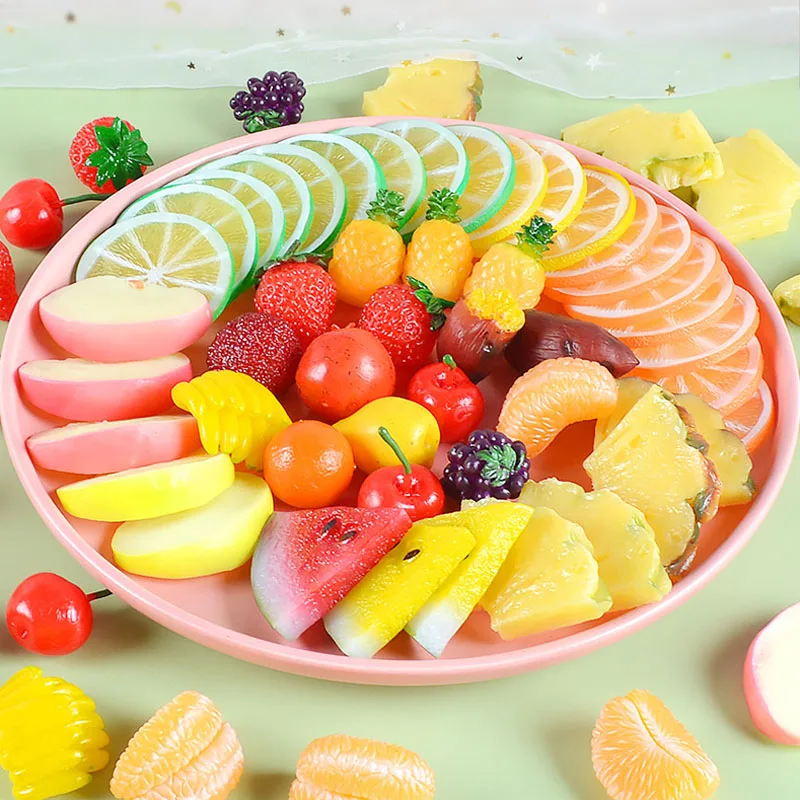 3d Mini Artificial Fruits Resin Crafts Fake Cherry Grape Lemon Slices