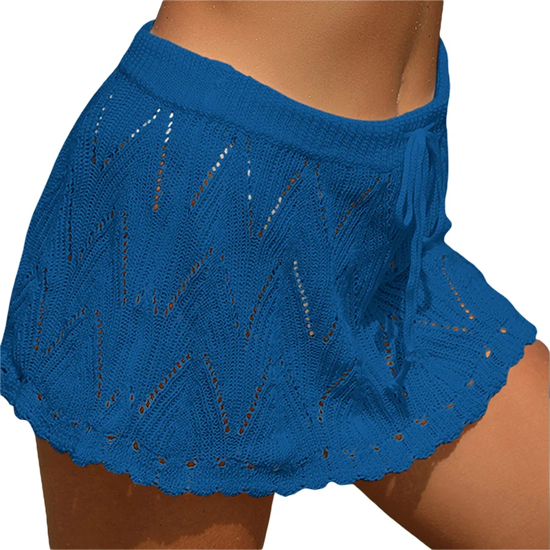 Falda de playa para mujer, de verano, de color liso, con cordón, de cintura alta, de punto, minifalda, traje de baño informal