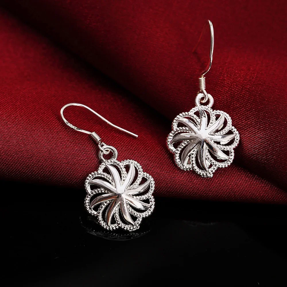 charms 925 Sterling Silver Jewelry Sets for Women Beautiful Flowers Necklace Earrings Fashion Wedding Party Jewelry - 3