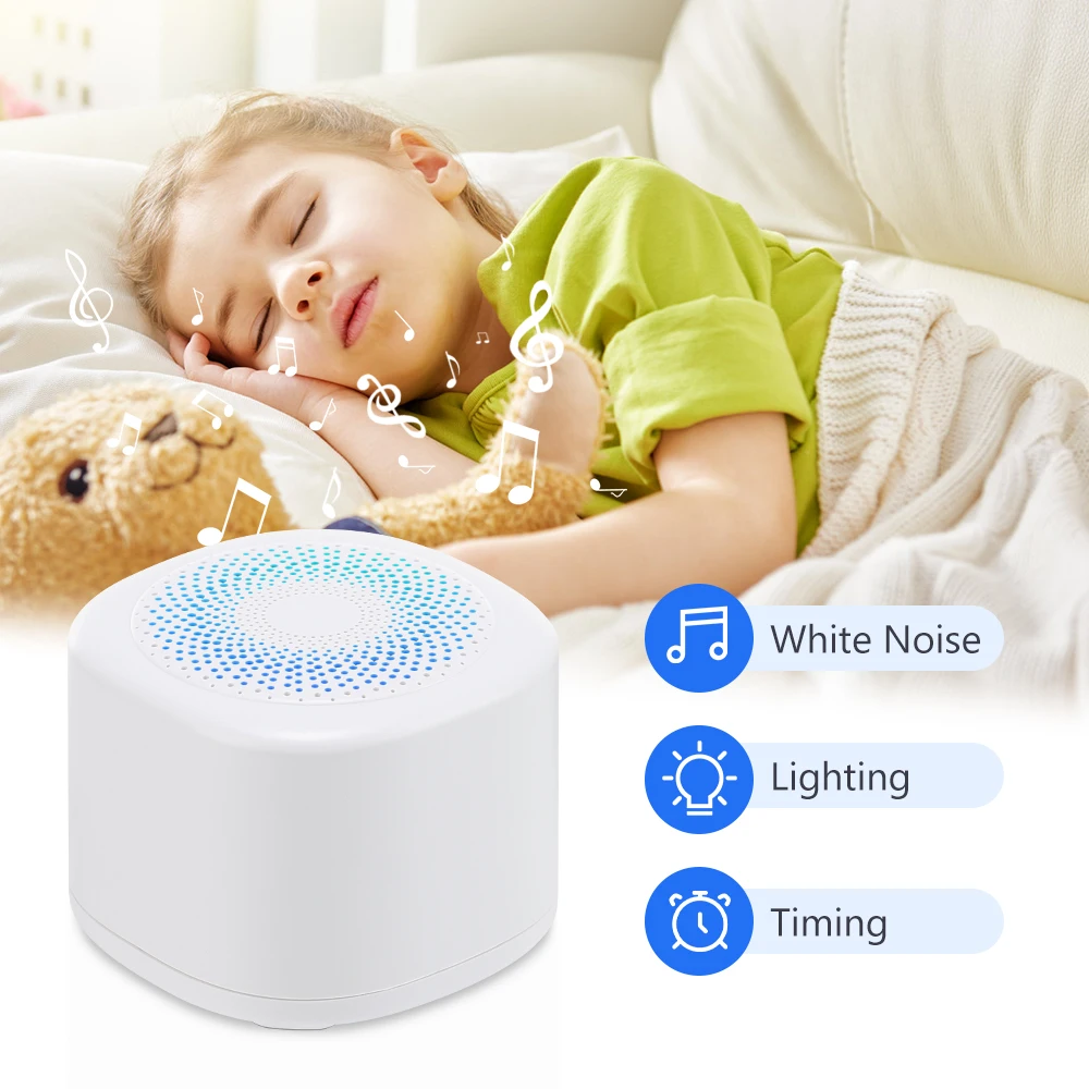 Mini Noise Sound Sleep Aid Device Portable Sleep Therapy Machine with 10 Soothing Sounds 7 Light Colors Rechargeable Kids Adults