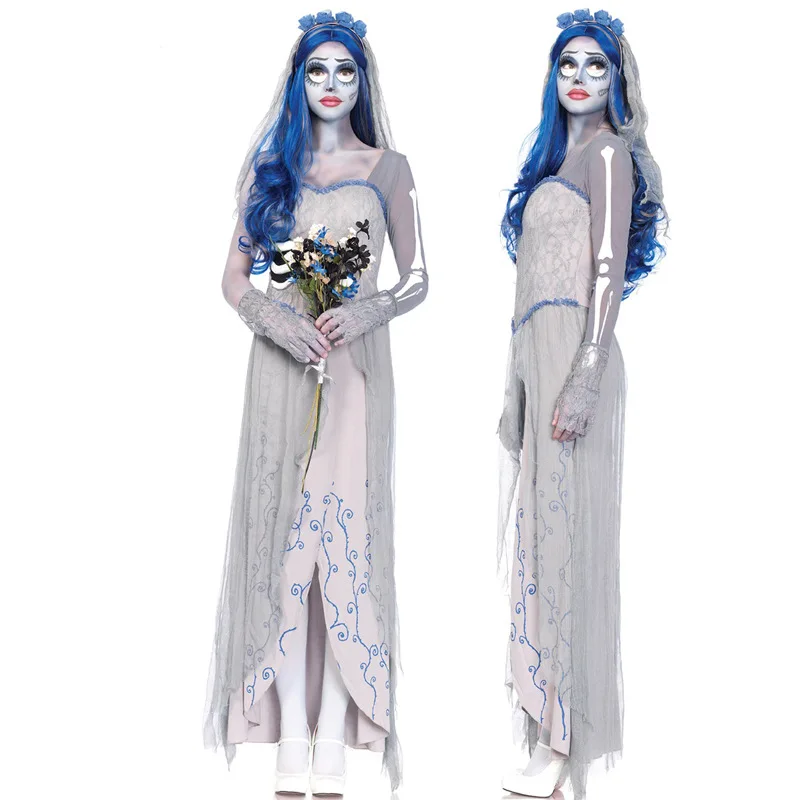 

Adult Halloween Skull Horror Ghost Zombie Bride Costume