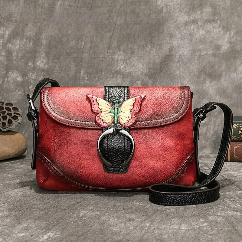 

Women Retro Genuine Leather Crossbody Bag 2024 Spring Ladies Hand Painted Flap Shoulder Bags for Women Casual Small Clutch Purse