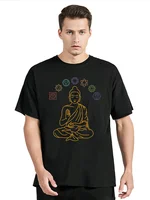 Seven Chakras Meditating Buddha T Shirt Men Cotton Fashion T-shirt O-neck Short Sleeve Buddhism Mandala Tee Top Men's Clothing