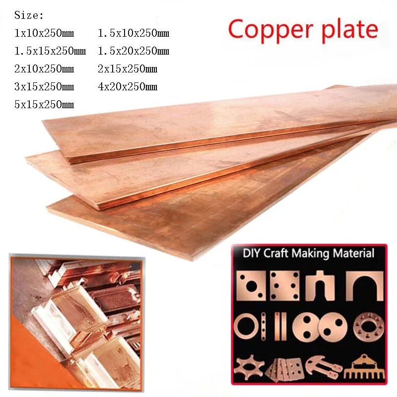 99% Pure Copper Bar Plate flat Bar Metal Strip thickness 1mm 1.5mm 2mm 3mm 4mm 5 mm length 250 mm 1 pcs Copper Strip Material