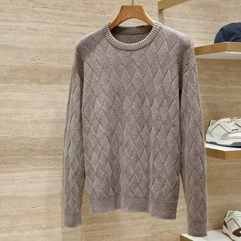 Luxury Premium Quality Men's Wool Blend Thickened Warm Knitted Sweater Winter Elegant Old Money Business Casual Pullover 2
