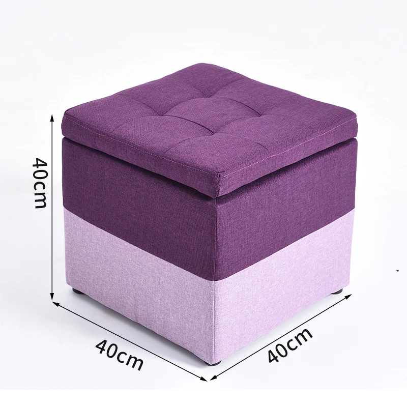 Minimalist Wooden Storage Ottoman with Fabric Seat