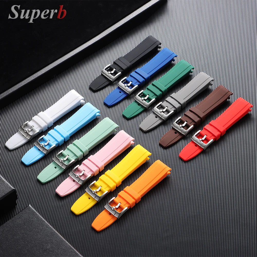 Curved End Silicone Sports Watch Band - Soft, Waterproof Rubber Wristband