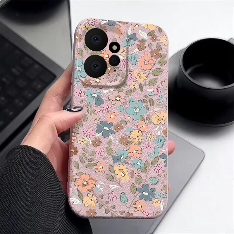 Floral Leather Texture TPU Soft Phone Case
