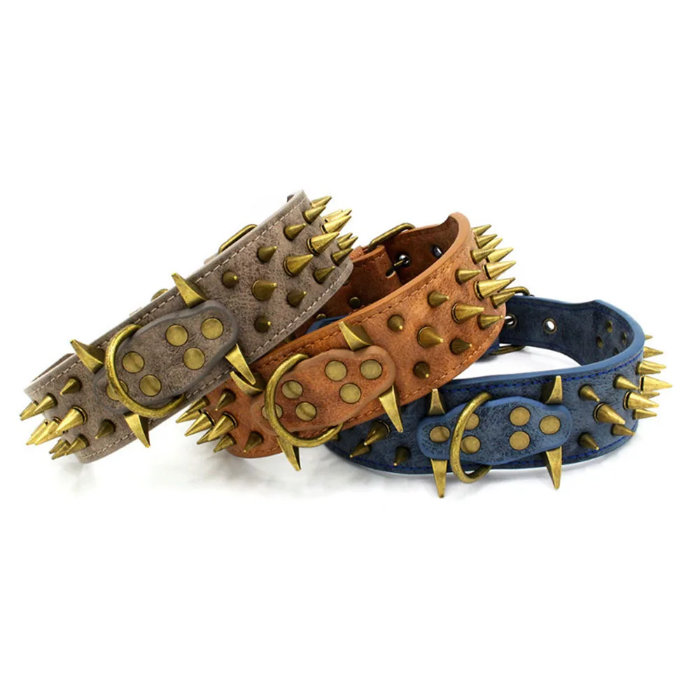 Heavy Duty Dog Collar Widen Dog Collar for Extra Large Dogs Prevent Bite Sharp Spiked Leather Shepherd dog collar pet collar