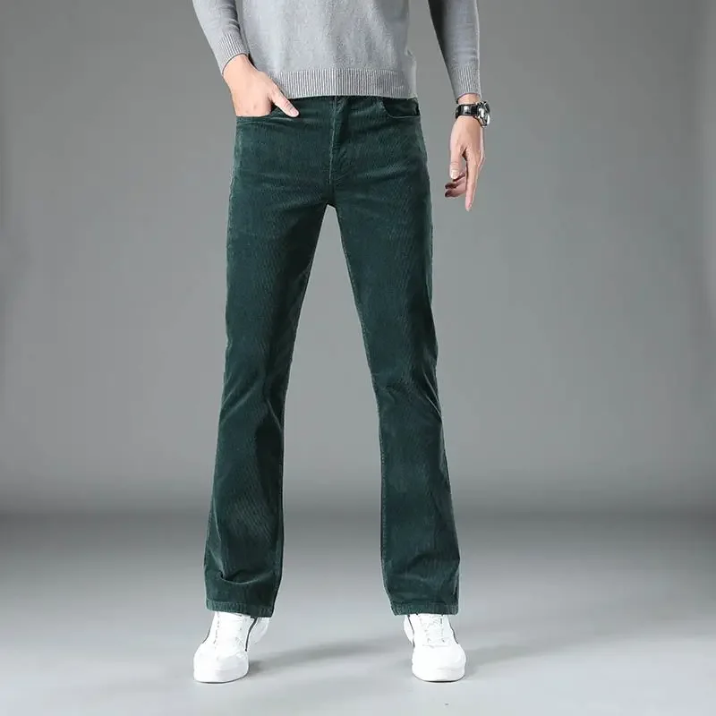 Men's Spring Autumn New High Waist Corduroy Pants Male Korean Slim Solid Color Pants Men Long Casual Flare H393