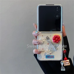Adorable Cake Fork Pendant Leather Phone Case in Cute Girl Design for Xiaomi Mix Flip (White)