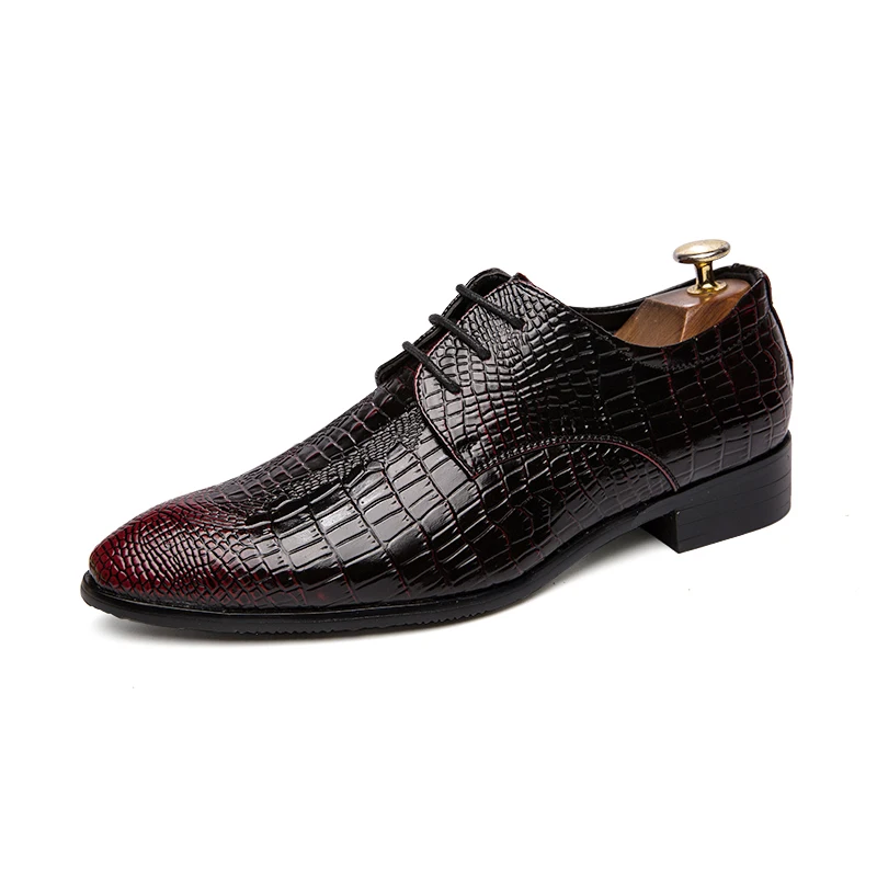 High Quality Men's Croc Print Men's Leather Shoes Lace Up Wedding Party Shoes Men's Business Office Oxford Flats Large Size
