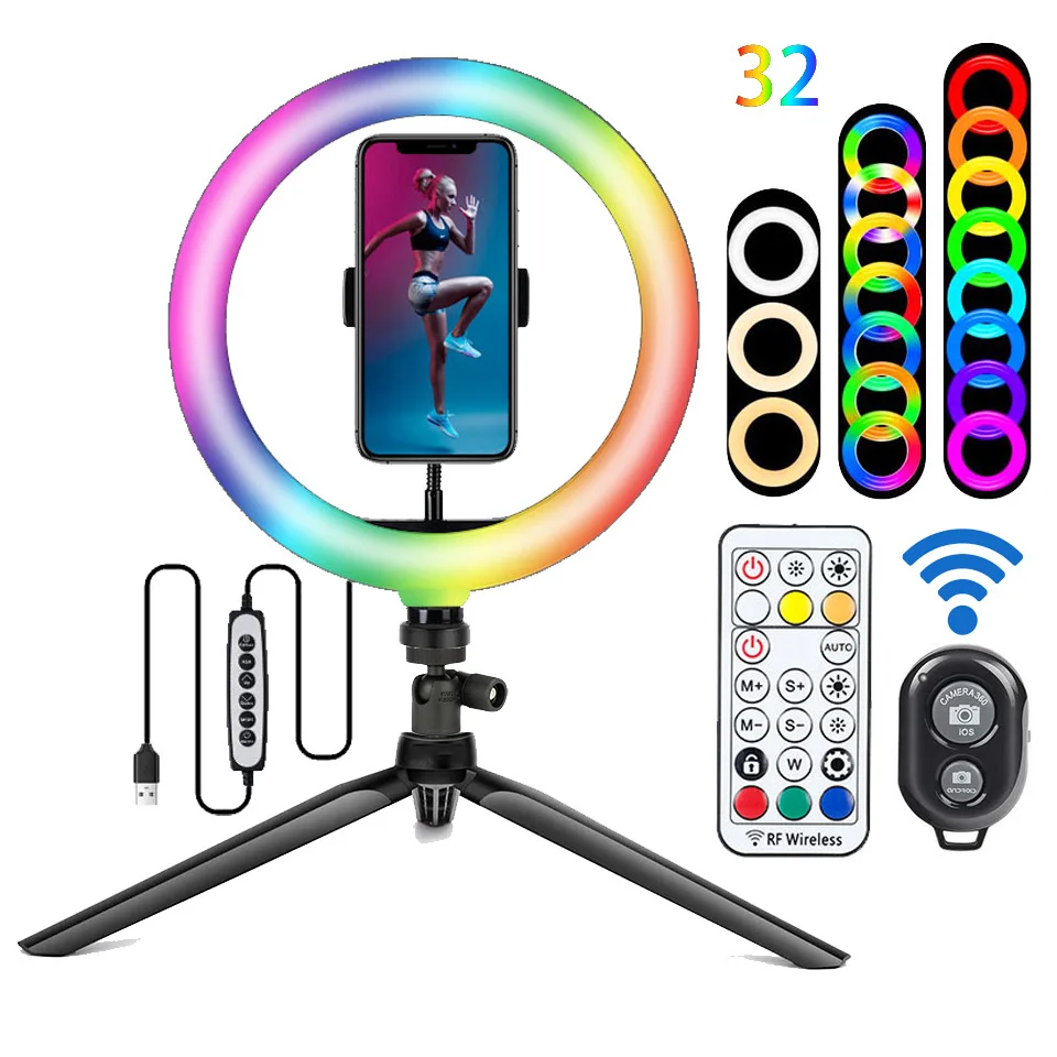 Led Selfie Rgb Fill Photography Lighting Phone Ringlight Photo Ring Light Lamp Youtube Live With Tripod Stand Remote Control