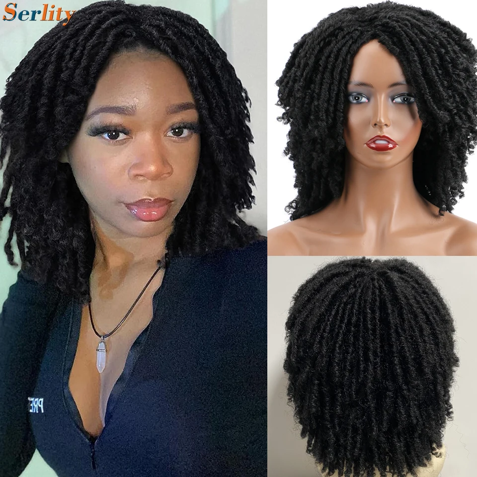 Serlity 6" Short Dreadlock Wig Twist Wigs for Women Men Twist Braided Wigs Faux Locs Wig Heat Resistant Synthetic Curly Hair