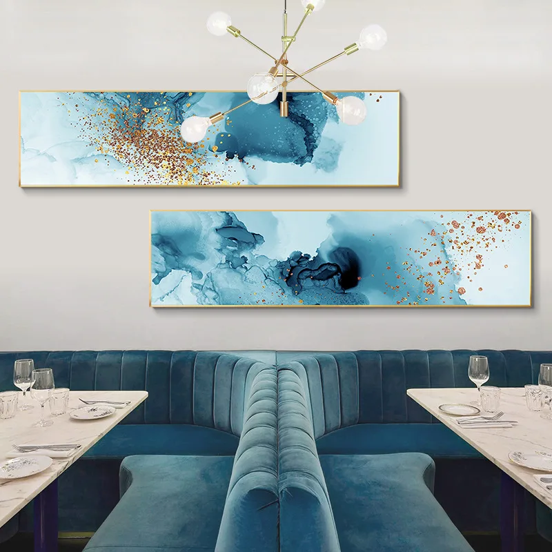 

Blue Gold Line Marble Texture Abstract Wall Art Canvas Painting with Frame Nordic Poster and Prints Home Decor Print Picture