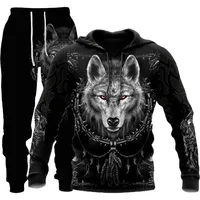 New Hoodie Sets Pullover Wolf Graphic 3D Printed Pants Suit  Autumn Casual Sweatshirt Tracksuit Set Fashion Men's Clothing Suit 1