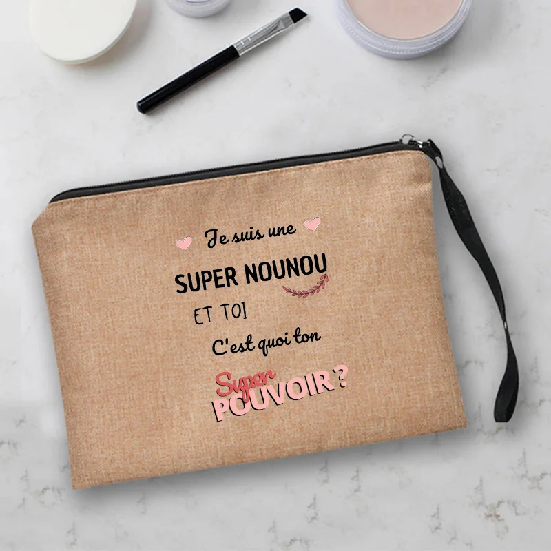 Super Nounou Printed Cosmetic Bag Women Neceser Makeup Bag Linen Zipper  Pouch Travel Toiletries Organizer Best Gifts for Nounou
